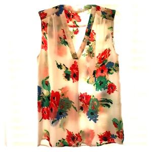 Floral Sleeveless V Neck Chiffon Blouse
